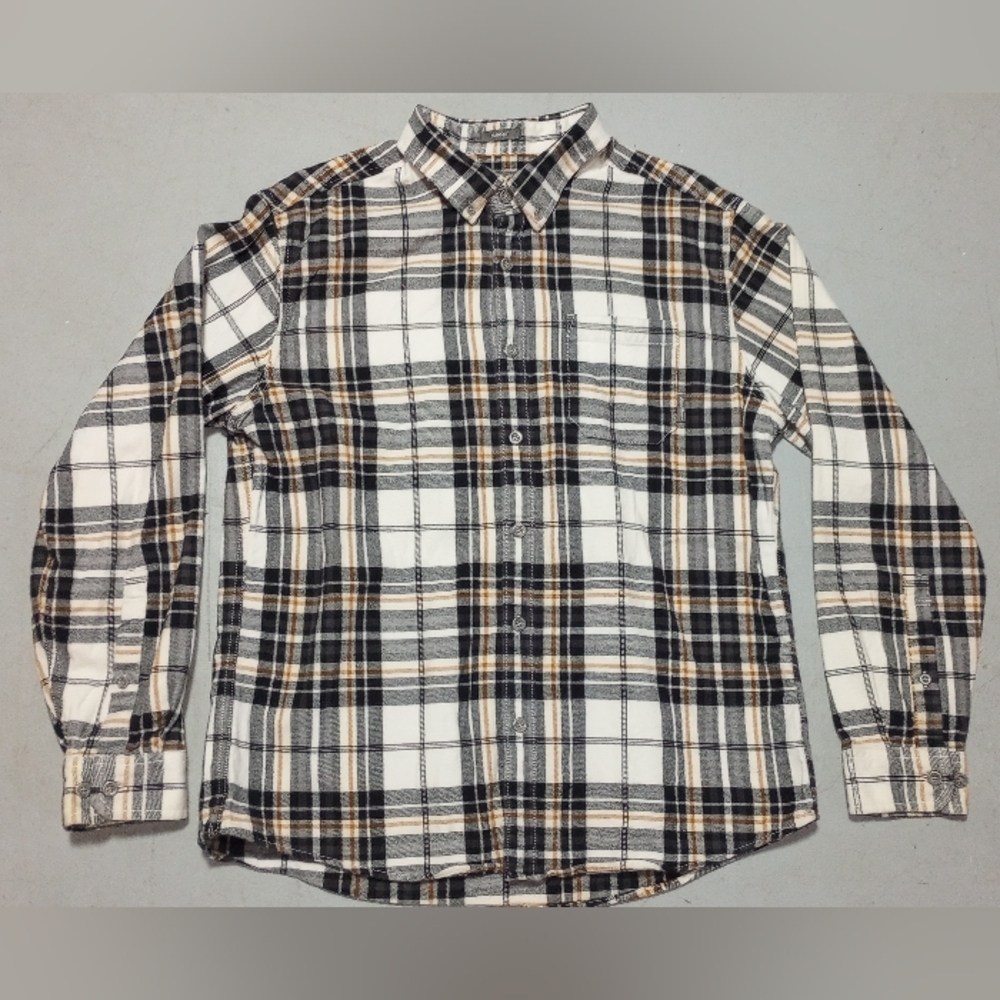 Eddie Bauer Black and White Plaid Button Down Shirt, Size L